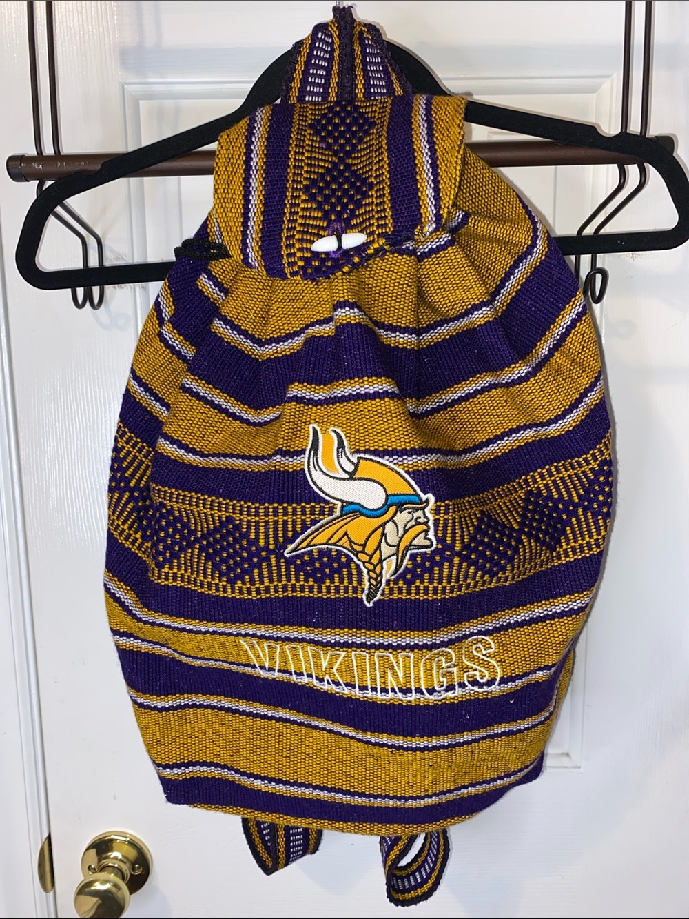 VTG Minnesota Vikings Woven Aztec Baja Drawstring Backpack Cinch Bag - SKOL!